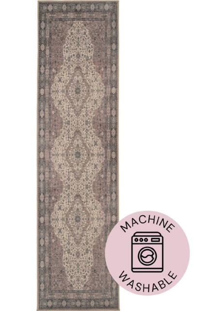 Kukoon Washable Runner Rug Beife Medalion Long Hallway Carpet 80cm x 300cm in Beige - Size: 80 cm x 300 cm - image 1