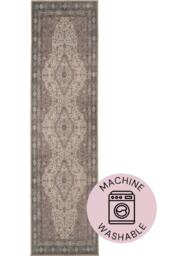Kukoon Washable Runner Rug Beife Medalion Long Hallway Carpet 80cm x 300cm in Beige - Size: 80 cm x 300 cm - thumbnail 1