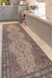 Kukoon Washable Runner Rug Beife Medalion Long Hallway Carpet 80cm x 300cm in Beige - Size: 80 cm x 300 cm - thumbnail 2