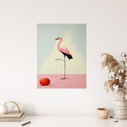 "Wee Blue Coo Wall Art Print Playful Flamingo Pastel Colour Pink Blue Surreal Oil Painting Poster - Size: W24"" x H32""" - thumbnail 4