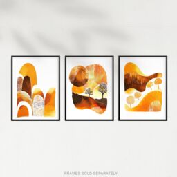"Artery8 Set of 3 Abstract Autumn Mountain Landscapes 12X16"" Wall Art Prints in Orange - Size: W12"" x H16""" - thumbnail 5