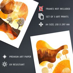 "Artery8 Set of 3 Abstract Autumn Mountain Landscapes 12X16"" Wall Art Prints in Orange - Size: W12"" x H16""" - thumbnail 4