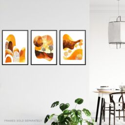 "Artery8 Set of 3 Abstract Autumn Mountain Landscapes 12X16"" Wall Art Prints in Orange - Size: W12"" x H16""" - thumbnail 3