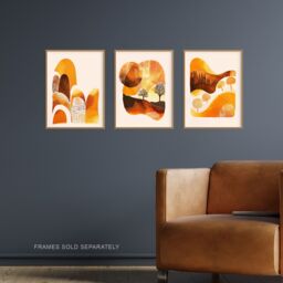 "Artery8 Set of 3 Abstract Autumn Mountain Landscapes 12X16"" Wall Art Prints in Orange - Size: W12"" x H16""" - thumbnail 2