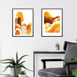 "Artery8 Set of 3 Abstract Autumn Mountain Landscapes 12X16"" Wall Art Prints in Orange - Size: W12"" x H16""" - thumbnail 6