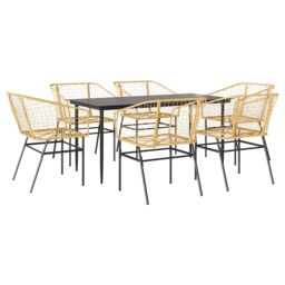 Berkfield Home 7 Piece Garden Dining Set Brown Poly Rattan Glass - thumbnail 2