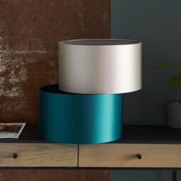 Loops 380mm Teal Satin Fabric Cylinder Lamp Shade - Rolled Edge - 10W E27 LED - thumbnail 4