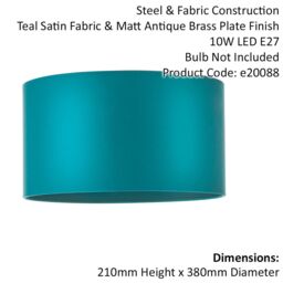 Loops 380mm Teal Satin Fabric Cylinder Lamp Shade - Rolled Edge - 10W E27 LED - thumbnail 2
