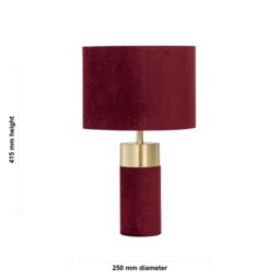 First Choice Lighting Set of 2 Burgundy Velvet with Brass Detail Table Lamps - thumbnail 7