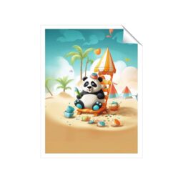"Warren Reed - Designer Panda On A Beach Holiday Unframed Art Print - Size: W8"" x H10""" - thumbnail 1