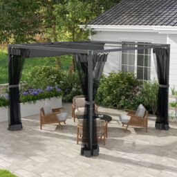 OUTSUNNY Pergola with Retractable Roof & Netting, Dark Grey