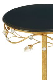 Orsina Elegant Round Table With Black Wooden Top, Sturdy Small Table For Bedroom, Stylish Outdoor Side Table in Gold - thumbnail 3