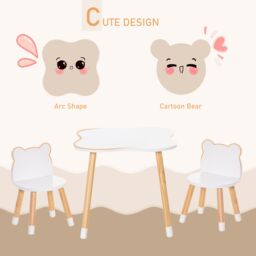 HOMCOM 3-Piece Kids Table & Chair Set with 2 Bear-Shaped Chairs, White - thumbnail 5