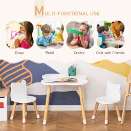 HOMCOM 3-Piece Kids Table & Chair Set with 2 Bear-Shaped Chairs, White - thumbnail 4