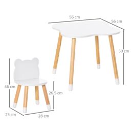 HOMCOM 3-Piece Kids Table & Chair Set with 2 Bear-Shaped Chairs, White - thumbnail 3