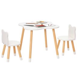 HOMCOM 3-Piece Kids Table & Chair Set with 2 Bear-Shaped Chairs, White - thumbnail 2