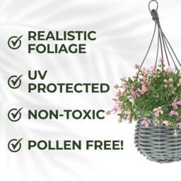 Ark Mat Artificial Floral Hanging Basket UV Resistant 34cm Indoor Outdoor in Pink - Size: 1 Pack - thumbnail 4