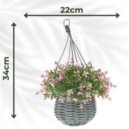 Ark Mat Artificial Floral Hanging Basket UV Resistant 34cm Indoor Outdoor in Pink - Size: 1 Pack - thumbnail 3