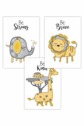 ARTZE Set of 3 Scandi Nursery Elephant Animals Quote Yellow Grey Art Posters in Bright Yellow - Size: W50 cm x H70 cm - thumbnail 1