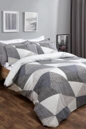 OHS Textured Geometric Duvet Cover with Pillowcase in Grey - Size: King - thumbnail 1
