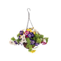 Oypla Artificial Hanging Wicker Basket with Multicoloured Pansy Flowers in Brown - thumbnail 4