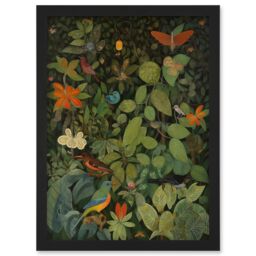 Artery8 Audubon Style Birds & Insects in Jungle Artwork Framed Wall Art Print A4 in Black - thumbnail 1