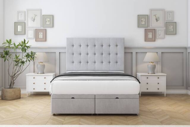 "Sloomy Alabama Naples Ottoman Bed Base-26"" Strutted Headboard in Silver - Size: Small Single" - image 1