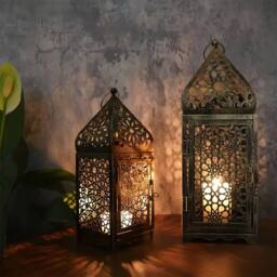 EONLION 2Pcs Moroccan Lantern Candle Holder in Bronze - Size: 100 cm - thumbnail 4
