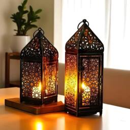 EONLION 2Pcs Moroccan Lantern Candle Holder in Bronze - Size: 100 cm - thumbnail 1