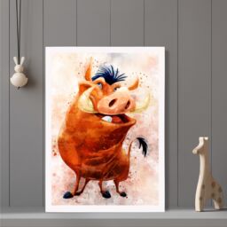 ARTZE Pumba Watercolour Lion King Framed Print SIZE: A3 with White Frame in Brown - Size: A2 - thumbnail 2