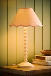 ValueLights Bobbin Colour Trim Linen Shade Cream Bobble Table Lamp with Bulb in Baby Pink - thumbnail 3