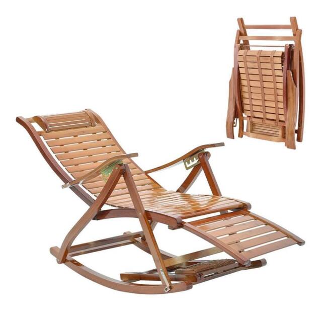 KORVIXA Adjustable Garden Relaxing Sun Bamboo Rocking Chair in Brown - Size: 0.6m2 - image 1