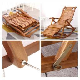 KORVIXA Adjustable Garden Relaxing Sun Bamboo Rocking Chair in Brown - Size: 0.6m2 - thumbnail 3