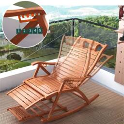 KORVIXA Adjustable Garden Relaxing Sun Bamboo Rocking Chair in Brown - Size: 0.6m2 - thumbnail 5