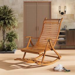 KORVIXA Adjustable Garden Relaxing Sun Bamboo Rocking Chair in Brown - Size: 0.6m2 - thumbnail 6