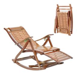 KORVIXA Adjustable Garden Relaxing Sun Bamboo Rocking Chair in Brown - Size: 0.6m2