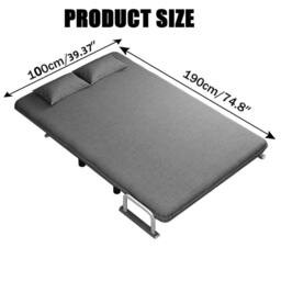 Nordara Grey Double Fabric Sofa Bed Folding Sleeper Couch - thumbnail 4