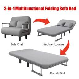 Nordara Grey Double Fabric Sofa Bed Folding Sleeper Couch - thumbnail 5