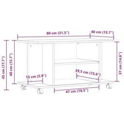 Berkfield Home TV Cabinet with Castors Artisan Oak 80x40x45 cm Engineered Wood in Brown - Size: 80 x 40 x 45 cm - thumbnail 9