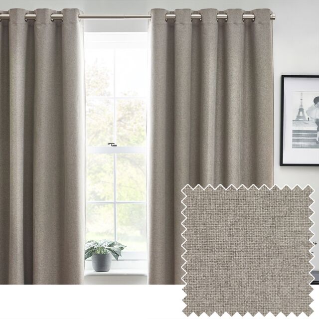 Furn Dawn Blackout Eyelet Curtain Pair in Grey - Size: 168 cm width x 183 cm drop - image 1