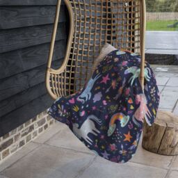 Benjamin Tate Design unicorns on navy Designer Blanket in Natural - Size: 120 cm x 150 cm - thumbnail 3