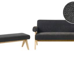 Wyld and Coco Boucle 2-Seater Sofa with Bench - Black and Light Brown - thumbnail 2