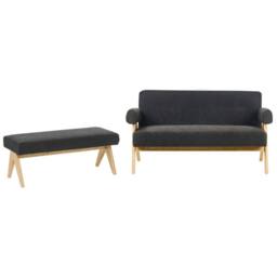 Wyld and Coco Boucle 2-Seater Sofa with Bench - Black and Light Brown - thumbnail 3