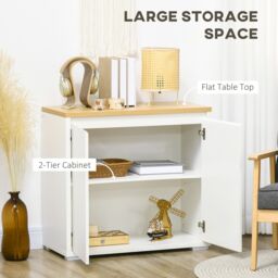 HOMCOM Kitchen Sideboard Storage Cabinet with Double Doors & Shelf in White - thumbnail 4