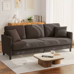 Dprodo 210cm Modern Teddy Fabric 3-Seater Sofa in Brown - Size: 3 Seater - thumbnail 1