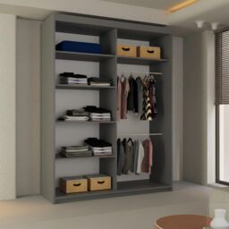 Sliding Wardrobes 4U Ribon Sliding Mirror Door Wardrobe 180cm X 217cm in Grey - Size: 180 cm X 217 cm - thumbnail 4