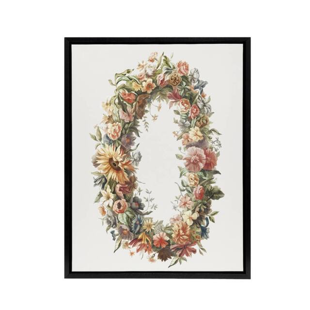 "Artery8 Summer Flower Wreath Illustration Teyler Black Framed Canvas Wall Art in White - Size: W12"" x H16""" - image 1