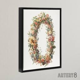 "Artery8 Summer Flower Wreath Illustration Teyler Black Framed Canvas Wall Art in White - Size: W12"" x H16""" - thumbnail 2