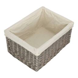 Red Hamper Grey Wash White Cotton Lined Willow Storage Baskets - Size: Small