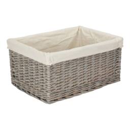 Red Hamper Grey Wash White Cotton Lined Willow Storage Baskets - Size: Small - thumbnail 2